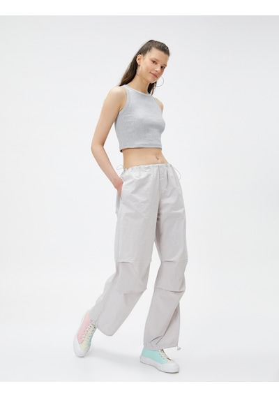 Koton Crop Atlet Dar Kesim Bisiklet Yaka Gri Melanj 3sal30079ık