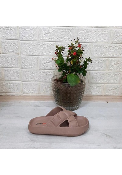 Akınalbella 408 Camel Renk Çapraz Eva Hafif Rahat Kadın Terlik 001