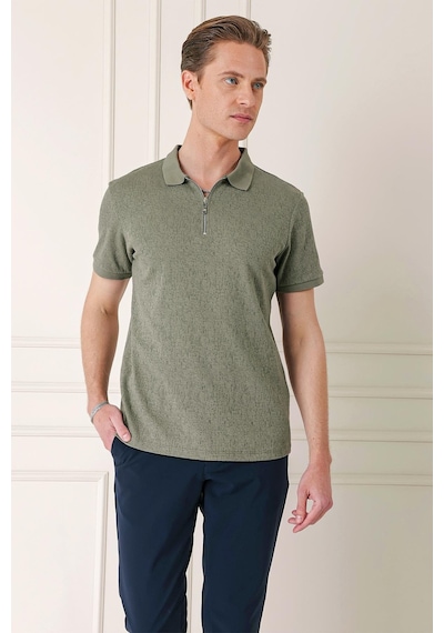 Efor Slim Fit Fermuarlı Polo Yaka %100 Pamuk Haki Tişört Ts 877 Haki