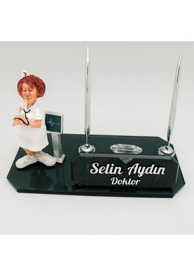Kadın Doktor Biblolu İsimlik Kristal Masa İsimliği