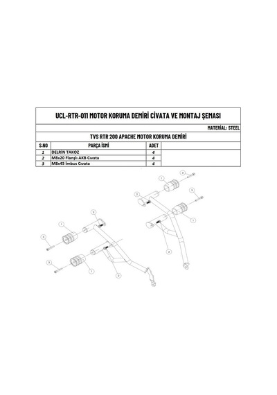 Moto Üçel Tvs Apache Rtr 200 Uyumlu Motor Koruma Demiri