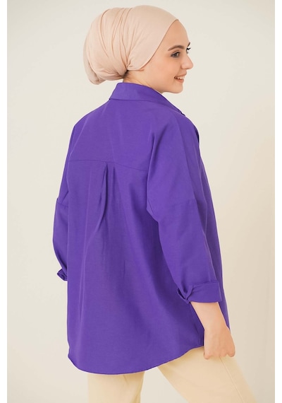 Bigdart 103901 Oversize Basic Tesettür Gömlek - Mor 001