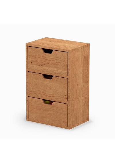 Desna Üç Katlı Üç Çekmeceli Mini Dolap - Kiraz 34 Cm Uzunluk X 12.1 Cm Derinlik X 27.2 Cm Woodsaka Doğal Ahşap
