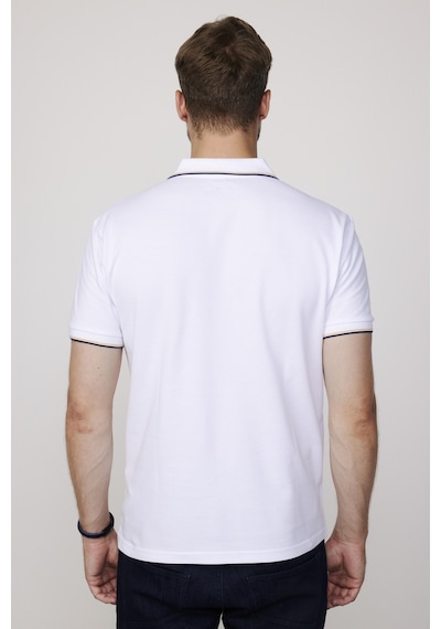 Tudors Erkek Slim Fit Dar Kesim %100 Pamuk Düz Pike Kol Şeritli Beyaz Polo Yaka Tişört-27645 Beyaz