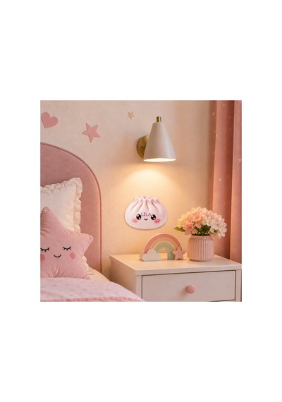 Dumpling Squishy Çin Mantısı Temalı Kişiye Özel Mdf Çocuk Odası Süsü Pembe