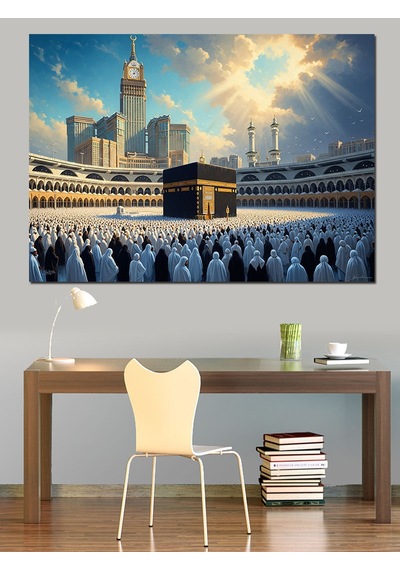 Ahşap Tablo Kabe Etrafında İbadet Edenler