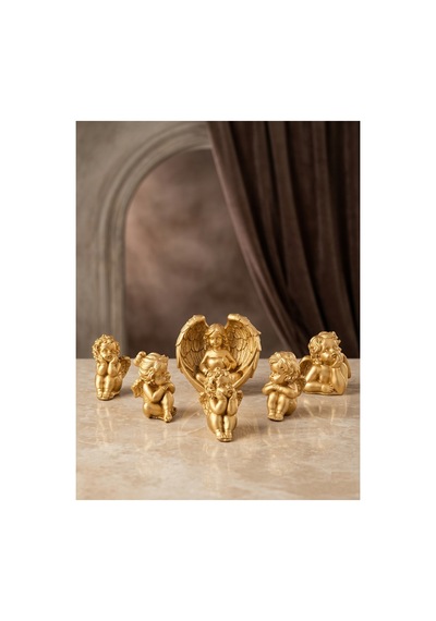 6'lı Mini Gold Melek Biblo Seti - Özel Döküm Figürler En Ufak Boyut 3x3x6 Cm Altın