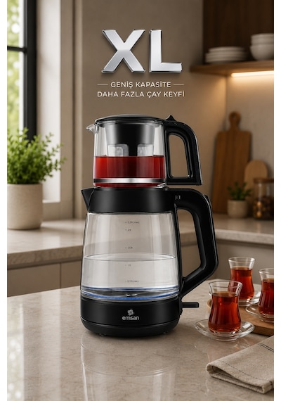 Emsan Glass Tea XL 1900 W 2 in 1 Cam Çay Makinesi ve Kettle