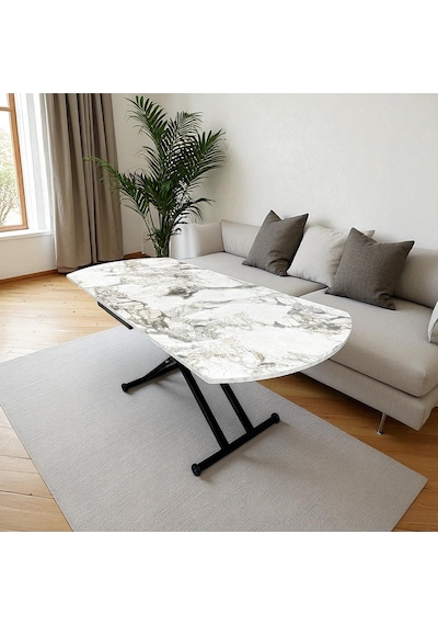 Oval Yan Baştan Açılır Akıllı Masa Üst Tabla Mdf Yüksekliği Ayarlanabilir Pratik Siyah Mekanizmalı Beyaz Mermer Oval Yan Baştan Açılır Akıllı Masa Üst Tabla Mdf Yüksekliği Ayarlanabilir Pratik Siyah Mekanizmalı Beyaz Mermer