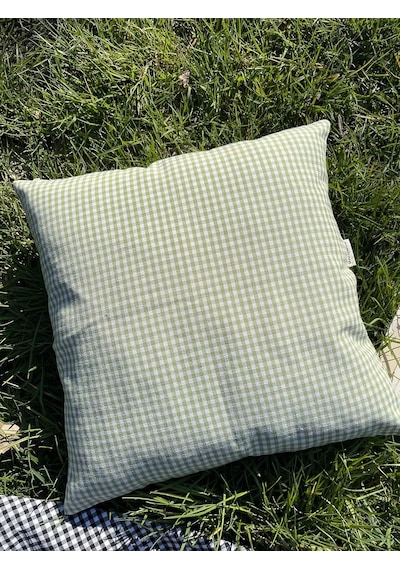 Yeşil Pötikareli Keten Yastık Kırlent Kılıfı 42 X 42 Cm Diğer
