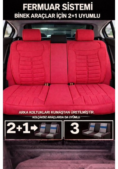 Dacia Logan 2004 Ve Sonrası Uyumlu Mira Serisi Kırmızı 5'li Oto Koltuk Minderi
