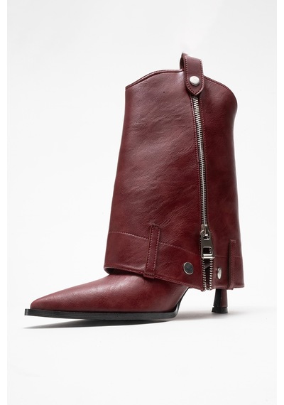 Luvishoes Lola Bordo Fermuarlı Sivri Burunlu Kadın Topuklu Bot Bordo