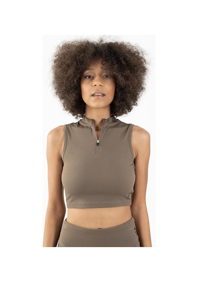 Maraton Active Slimfit Kadın Balıkçı Yaka Kolsuz Koşu Kakao Crop Top 22257 Kahverengi