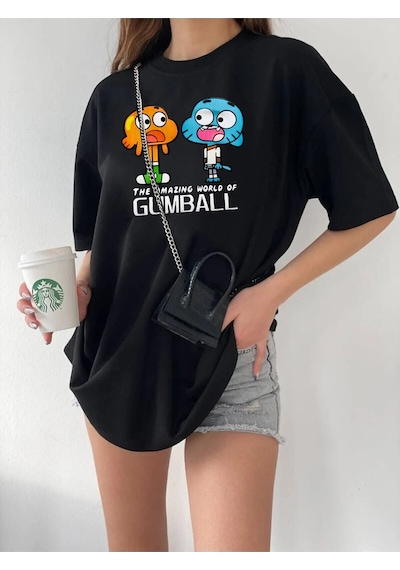 Startmore Garalio Unisex Oversize Gumball Baskılı T-shirt Siyah