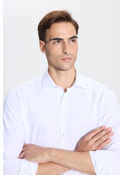 George Henry Pamuklu Oxford Slim Fit Dar Kesim Klasik Yaka Armürlü Gömlek Beyaz
