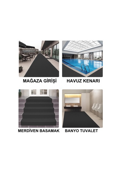 Beylini Kıvırcık Paspas İç Dış Zemin Halı Yolluk Kapı Önü Havuz Banyo Duş İş Yeri Apartman Paspası 12mm Siyah 100x200 Siyah