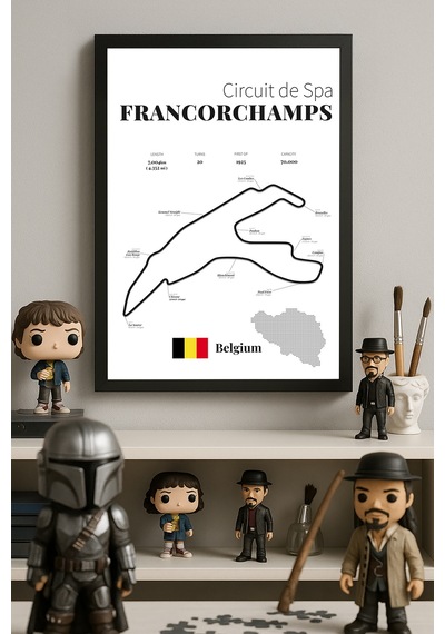 Francorchamps Formula 1 Siyah Ahşap Çerçeveli Poster, Dekoratif Harita Duvar Tablosu