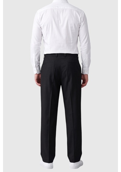 Deepsea Siyah Erkek Rahat Kalıp Tek Pileli Kumaş Pantolon Yanları Lastikli Esnek Smart Casual Pantolon 2600970