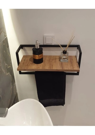 Aju Havluluk Banyo Rafı Sabunluk Şal Askılığı Havlu Askısı Banyo Mutfak Düzenleyici Ahşap