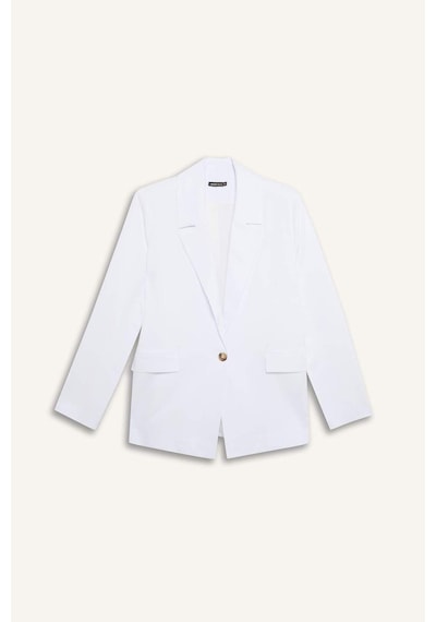DeFacto Oversize Geniş Kalıp Keten Karışımlı Beyaz Blazer Ceket Z2536AZ25SPWT34 Beyaz