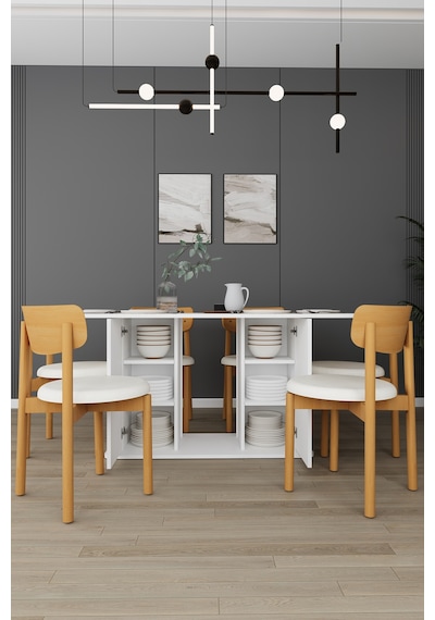 Lüks Yemek Odası Takımı 3 Parça %100 Mdf Konsol Yemek Masası Tv Ünitesi Yt01 Beyaz