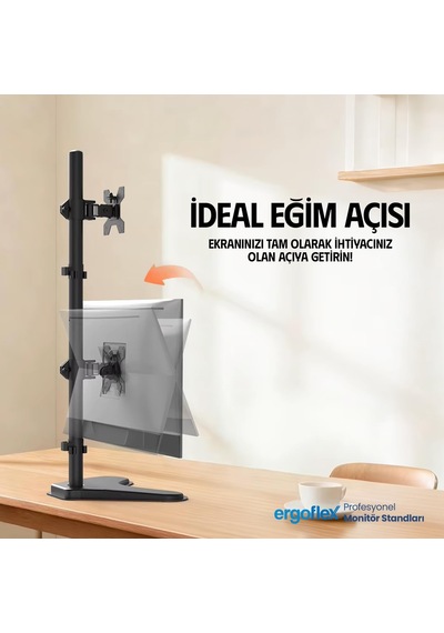 Ef73 Steel Design 2-8 Kg Çift Ekran Asansörlü 13"-27" Monitör Standı