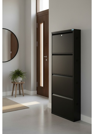 Metal Ayakkabılık 4'lü Kilitli Model Siyah