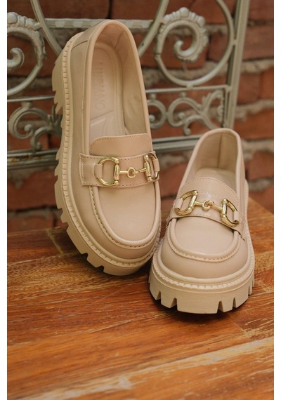 Mubiano Mb1180-n Kalın Taban Nude Tokalı Kadın Kolej Loafer Nude