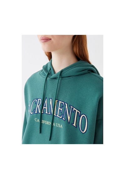 LC Waikiki Baskılı Uzun Kollu Oversize Kadın Hoodie Yeşil