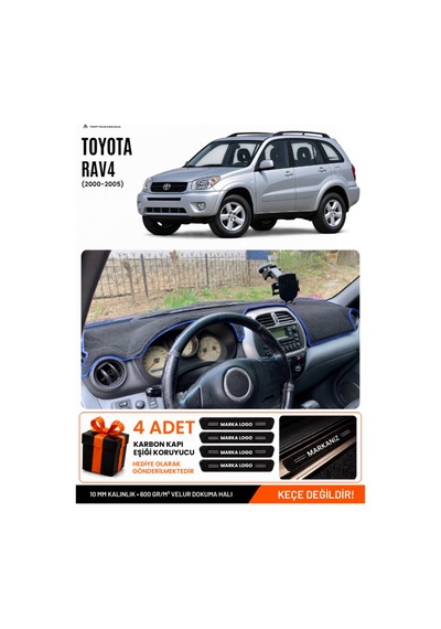 Toyota Rav4 2000-2005 Uyumlu Torpido Koruma, Torpido Örtüsü, Torpido Kılıfı - Siyah Mavi