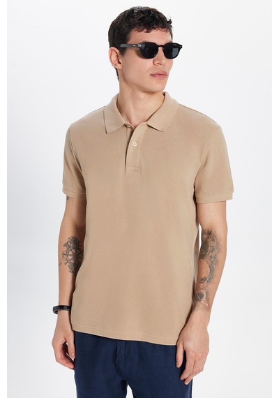 Tudors Erkek Slim Fit Dar Kesim %100 Pamuk Bej Polo Yaka Tişört-32767 Bej