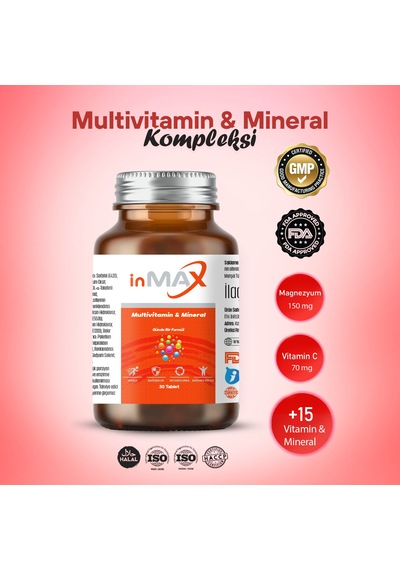 İnmax Multivitamin & Mineral İçeren Takviye Edici Gıda 30 Tablet