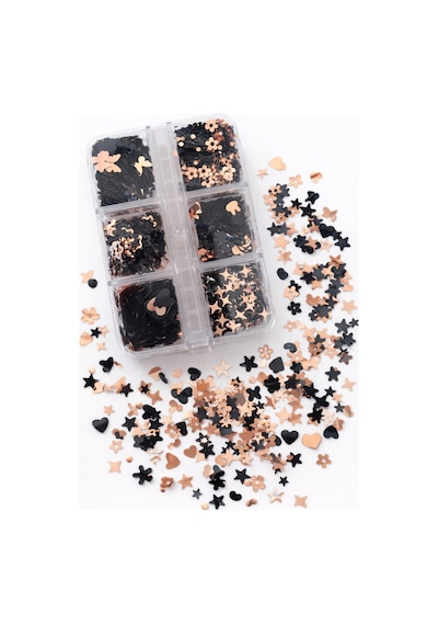 Black & Rose Gold Metallic Mix Nail Glitter Box