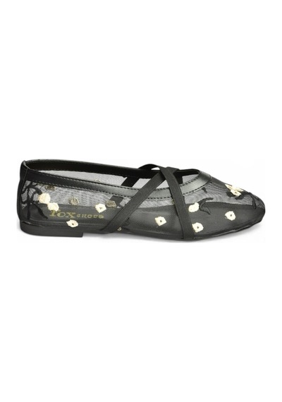 Fox Shoes Y811897015 Siyah File Çiçek Motifli Kadın Babet