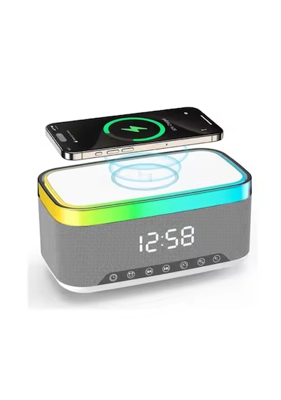 Sa-148 15w Kablosuz Şarj Etme Özellikli Masa Saati - Çalar Saatli Alarm - Bluetooth Hoparlör - Radyo