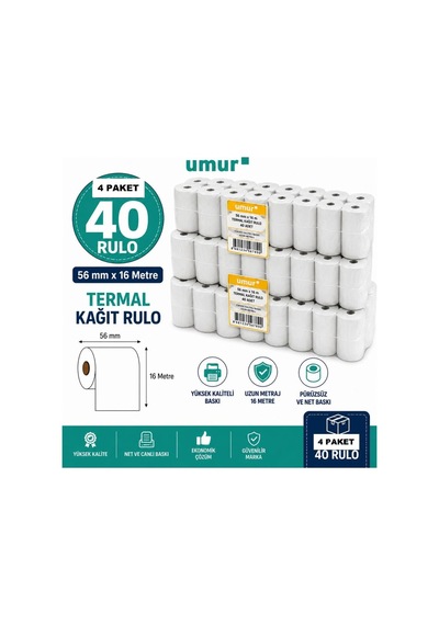Umur 56x16 Termal Rulo 16 Metre 40 Adetlik Rulo 4 Paket