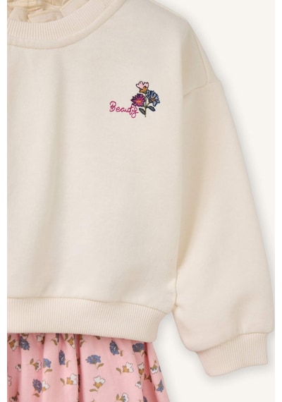 Defacto 2li Takım Sweatshirt Etek Kız Bebek G8105a526smer99 Ekru-er99