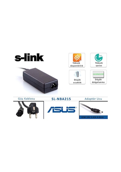 Necipbilgisayarltd S-Link Sl-Nba215 65W 19V 3.42A 4.0 MM/1.5 MM Asus Uyumlu Ultrabook Standar