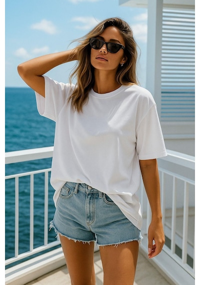 Kadın 3'lü Paket Siyah-beyaz-turuncu %100 Pamuk Oversize Basic Tişört Bisiklet Yaka Relaxed T-shirt Çok Renkli