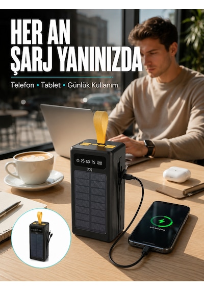 Kamp Ve Outdoor Kullanıma Uygun Güneş Panelli Yeni Nesil 10000mah 20w Powerbank Siyah