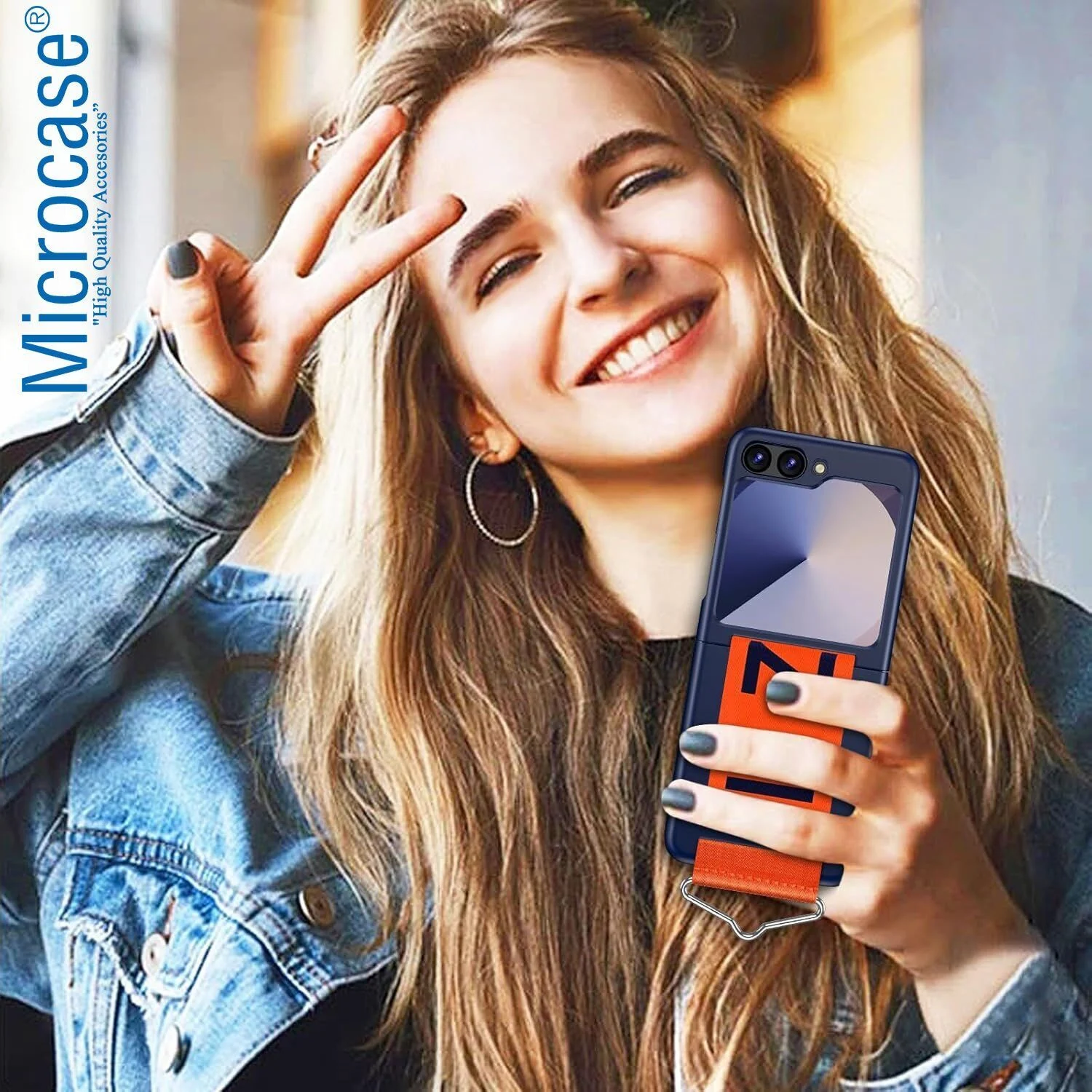 Microcase Samsung Samsung Galaxy Uyumlu Z Flip 7 Parmak Tutuculu Kayış Askılı Plastik Kılıf - Al3007 Lacivert