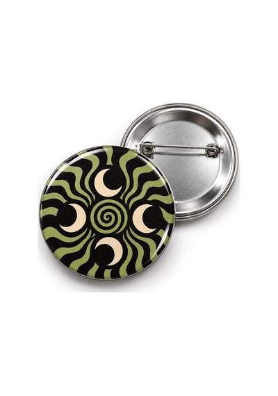 Vintage 3 - Zeytin Yeşili Spiral Ve Hilaller - 58mm Rozet Çok Renkli
