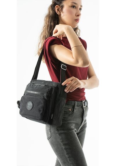 Baginn Kadın Postacı Çanta 28 32 Cm 571 Collection Klinkır Hafif Yağmur Geçirmez Klinkır Kumaş Çok Cepli Siyah