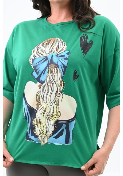 Kadın Büyük Beden Kalp Baskılı Oversize T-shirt 1773-3-24 001