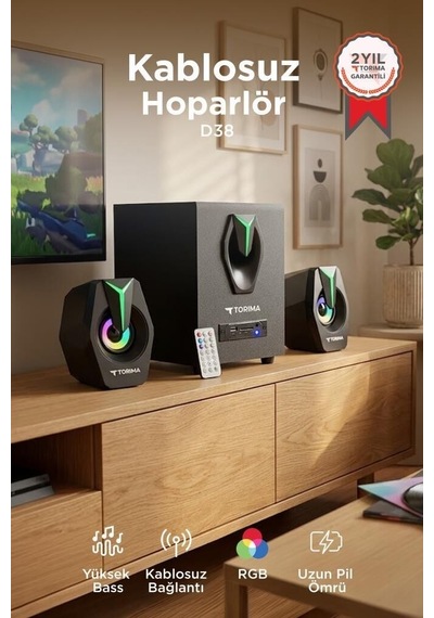 Premium Ofis Aleti Parti Köşesi Müzik Bilgisayar Hoparlörü D38 Siyah 2in1