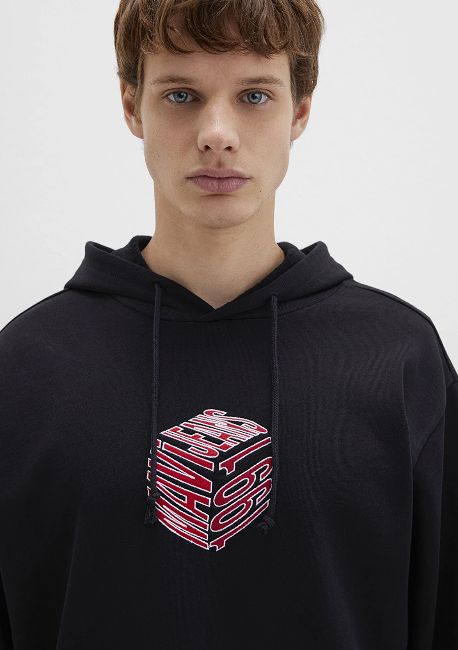 Mavi - Mavi Baskılı Kapüşonlu Siyah Sweatshirt 0s10397-900 Siyah