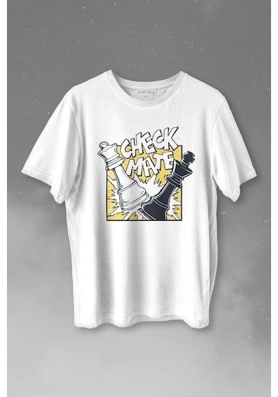 Şah Mat Satranç Check Mate Chess Kral Kraliçe Gambit Baskılı Tişört Unisex T-shirt 001