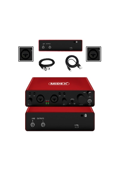 Midex Glx 800rd Üst Segment Usb Stüdyo Ses Kartı 2 Giriş 2 Çıkış 24bit/192khz
