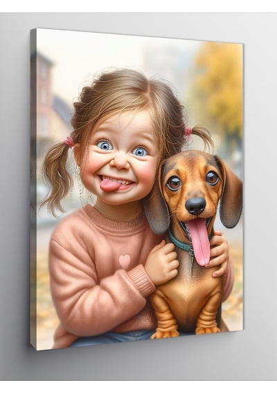 Kanvas Tablo Sevimli Kız Ve Köpek 70cmx100cm