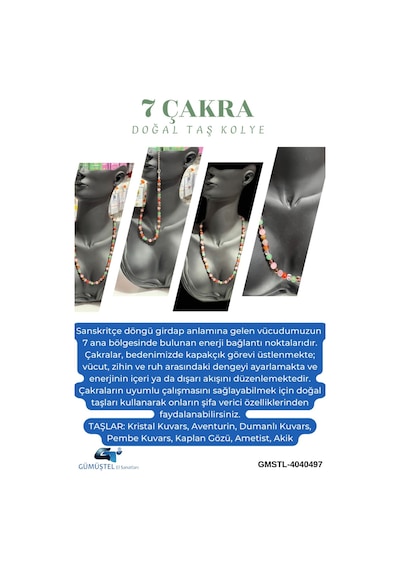 Sertifikalı Doğal Taş 7 Çakra Tasarım Kolye Çok REnkli